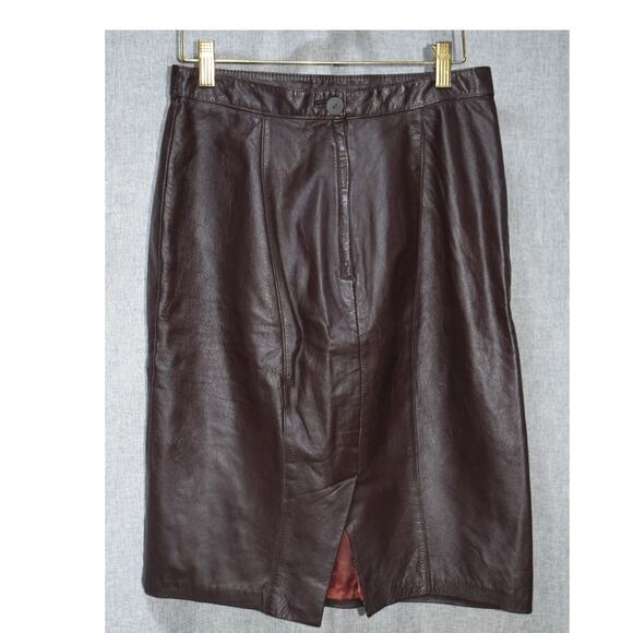 Vintage Robinson’s Soft Nappa Leather Pencil Skirt Dark Brown Women’s - Picture 2 of 3